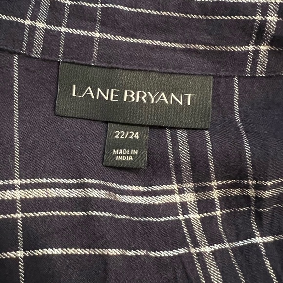 Lane Bryant blue flannel plaid metallic button down shirt. - Picture 11 of 12